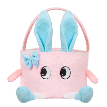 Plush Easter Basket, Soft Pink Basket With Bunny Ears, Easter Tote Bags Bunny Easter Baskets For Easter Decorations, Easter Gift