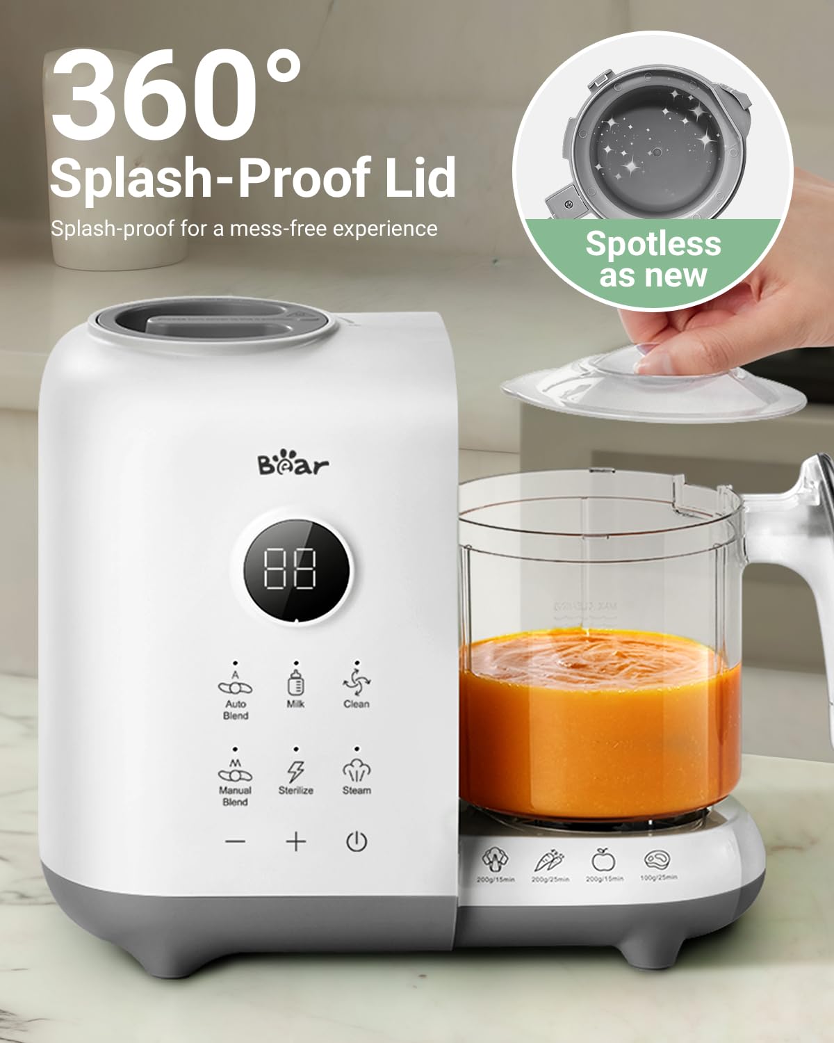 Bear Baby Food Maker with Two Layer Steam Baskets, One Step Baby Food Processor Steamer Puree Blender, Baby Food Mill with Bottl
