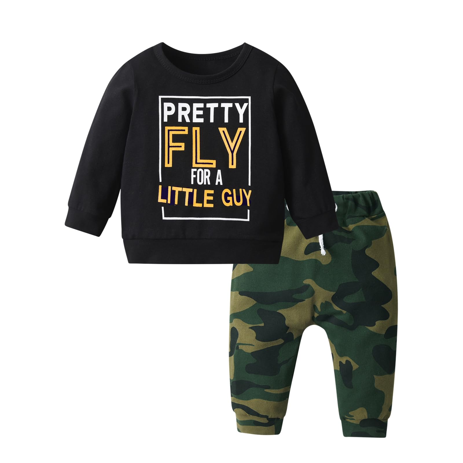 Eghunooy Infant Baby Boy Clothes Long Sleeve Letter Printed Tops Camouflage Pant WBBAPB0CKYL763M