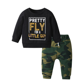 Eghunooy Infant Baby Boy Clothes Long Sleeve Letter Printed Tops Camouflage Pants Outfits Set (9-12 Months)