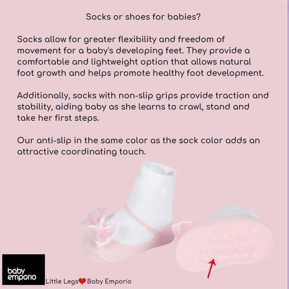 Baby Girl Socks With Mary Jane Or Sneaker Shoe Look - Non-Slip Gripper Soles - 3 Or 6 Pairs - Soft Cotton