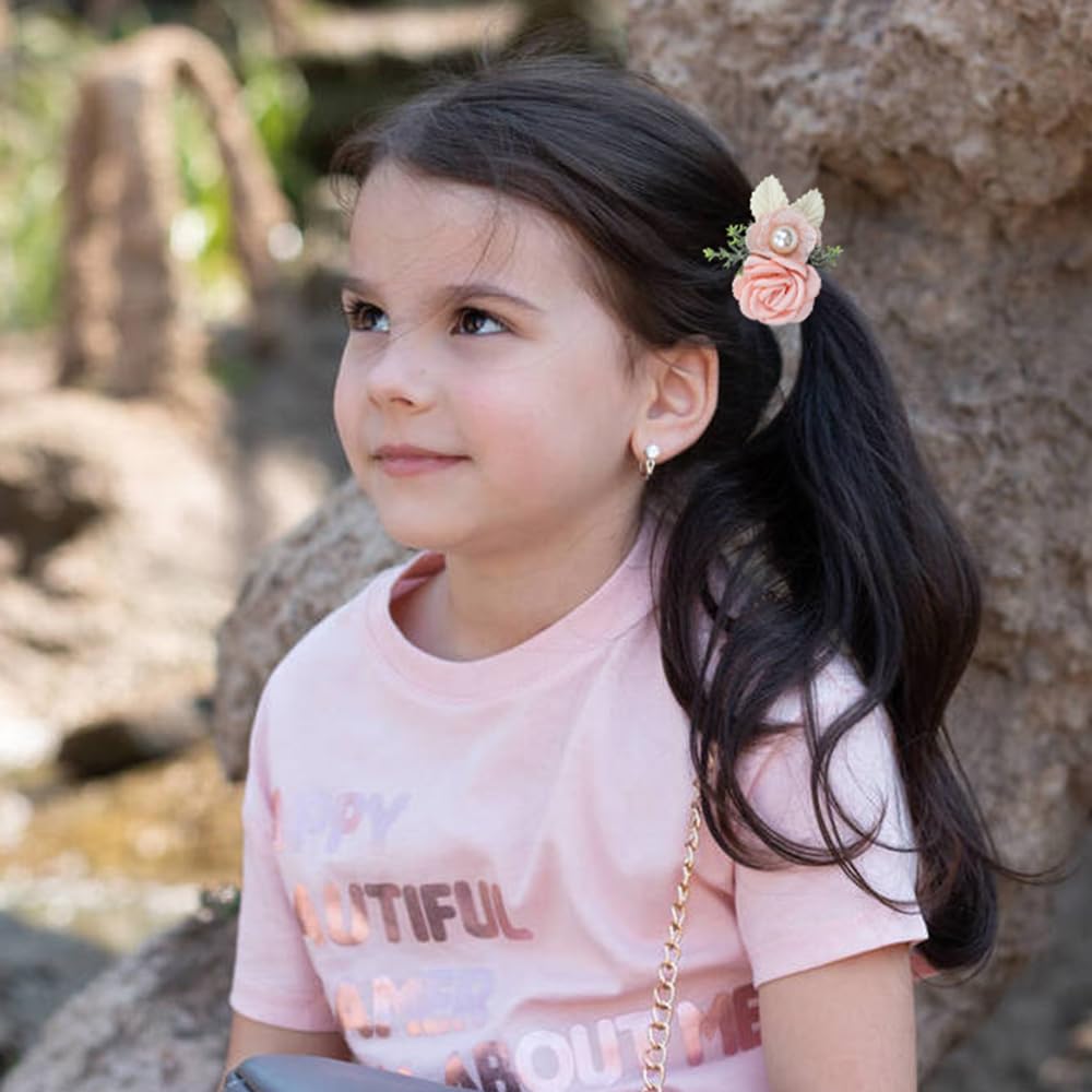 Dizila 8 Pack Decorative Pearl Flower Hair Ties Rubber Bands Elastics Stretchy Floral Hair Scrunchies Pigtail Ponytail Holders F