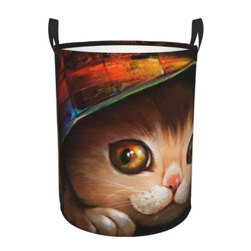 Pevtufa Animal Cat Foldable Laundry Basket Organizer,Fabric Clothes Toy Storage Basket Nursery Hamper Storage Bin For Household 