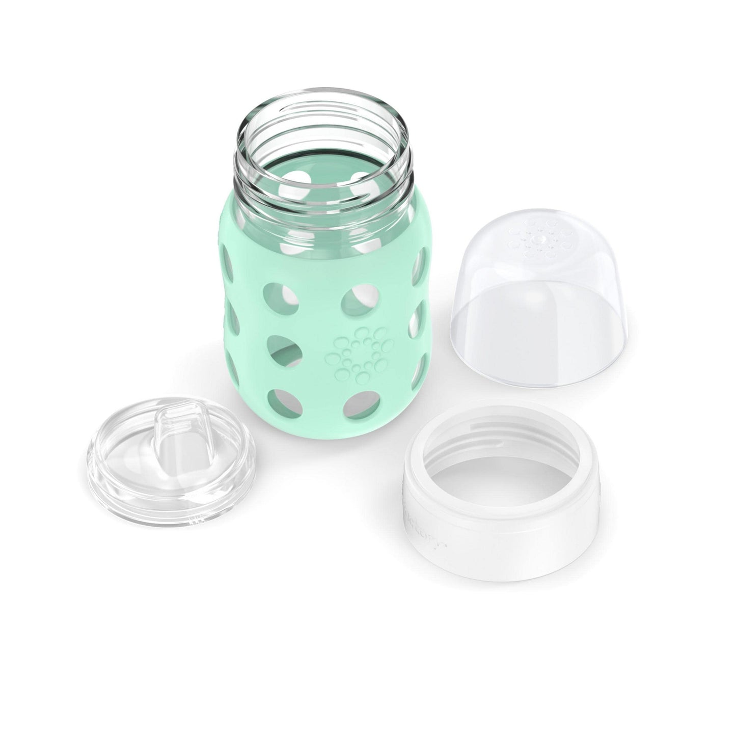 Lifefactory 8-Ounce Wide Neck Glass Baby Bottle With Protective Silicone Sleeve And Sippy Spout, Mint (Lg2251Wmi4)