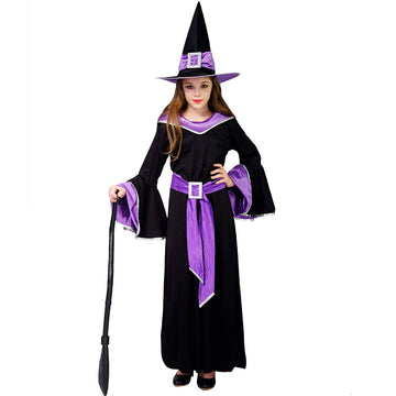 Dsplay Girl'S The Glamour Witch Dress Halloween Costumes (7-9Y, Purple)