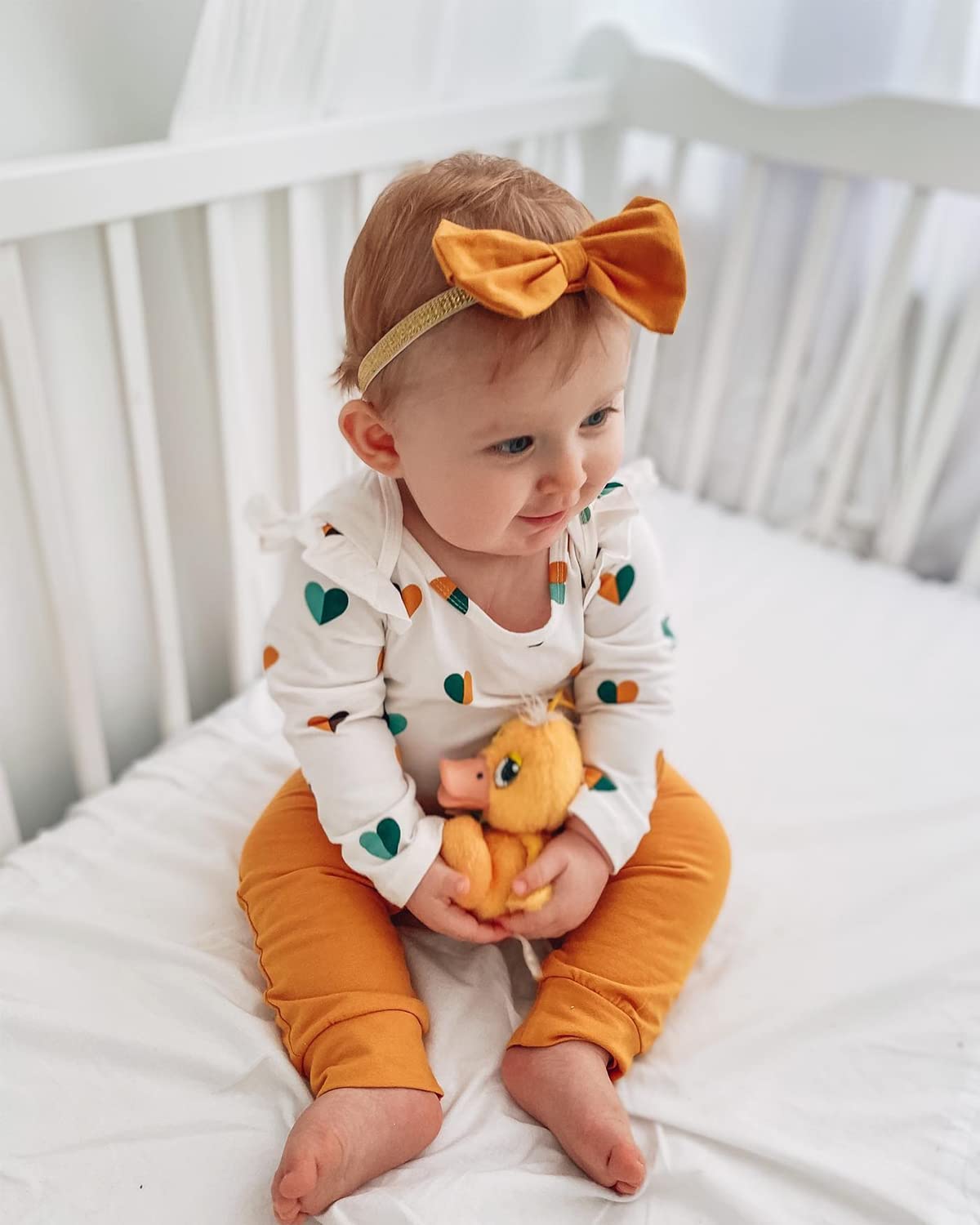 Fullfamous Newborn Baby Girl Clothes Gifts Outfits,Fall Winter Long Sleeve Romper And Pant Set Yellow Heart 0-3 Months