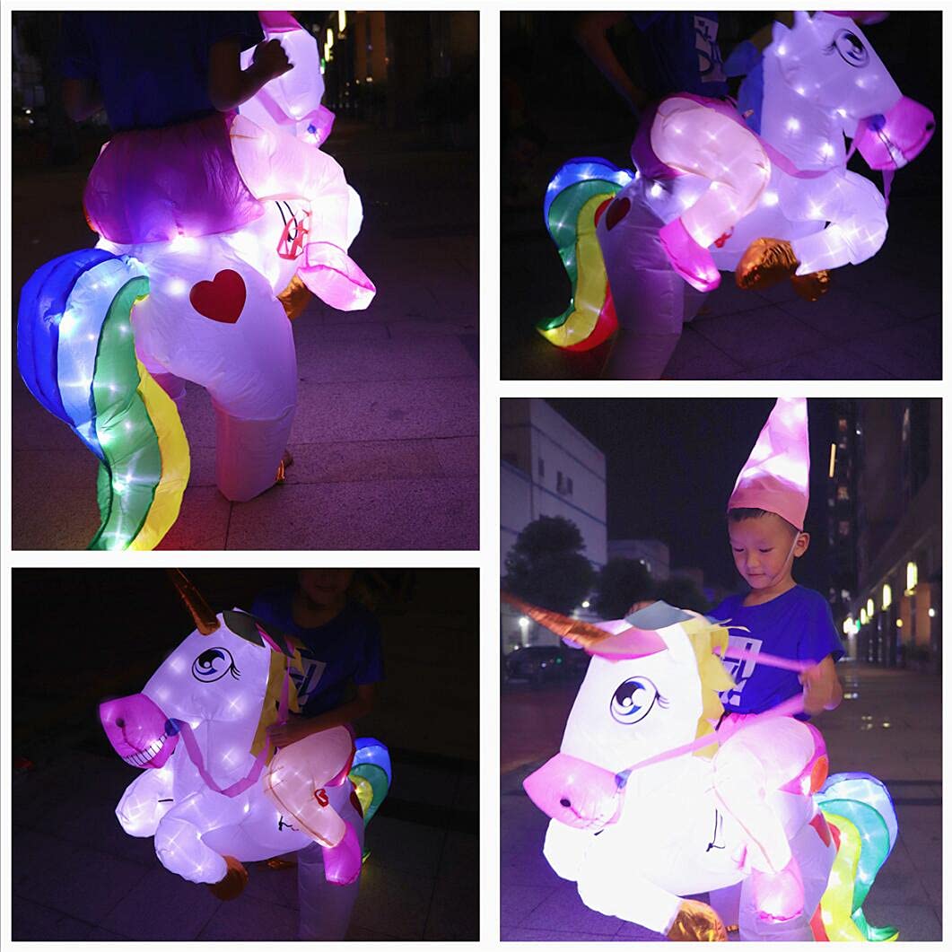 Bddedd Kids Inflatable Unicorn Costume, Riding Unicorn Air Blow-Up Deluxe With Led Light For Halloween Party Unicorn Xs