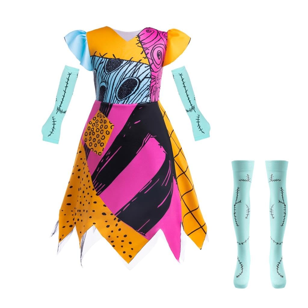 Dressy Daisy Sally Nightmare Halloween Costume Fancy Dress Up Party Outfit with Accessories for Little Girls Size 6-7