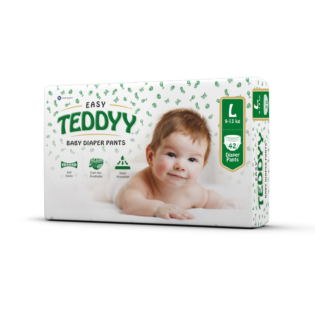 Teddyy Easy Baby L Size Diaper Pant Style | 42 Count (Large) | 914 Kg (Pack Of 1) | Long Protection Hours | AntiBacterial | Ai