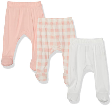 Honestbaby Baby 3-Pack Organic Cotton Footed Harem Pants, Peach Skin Painted Buffalo Check, 6-9 Months
