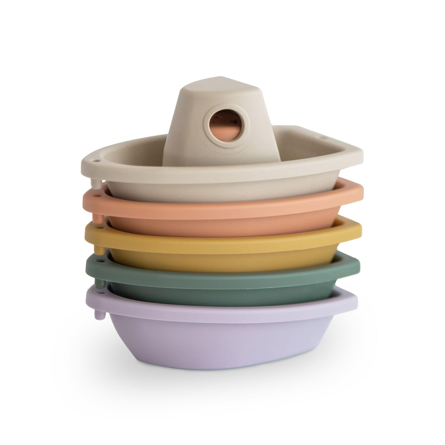 mushie Stackable Bath Boats Toy (Rustic) | Floating Bathtub Toys for Baby & Toddler, Set of 5 | Made in Denmark
