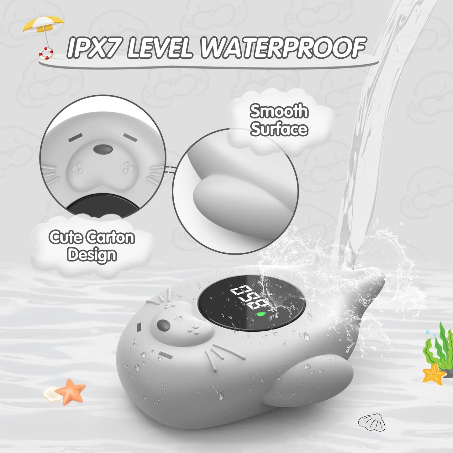 Baby Bath Thermometer Safety, Waterproof Bath Thermometer With Temperature Warning And Auto On/Off
