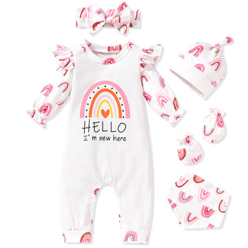 Aalizzwell 0-3 Months Newborn Baby Girls Romper Infant Jumpsuit Fall Winter Clothes Coming Home Outfit New Here I Am Rainbow Clo