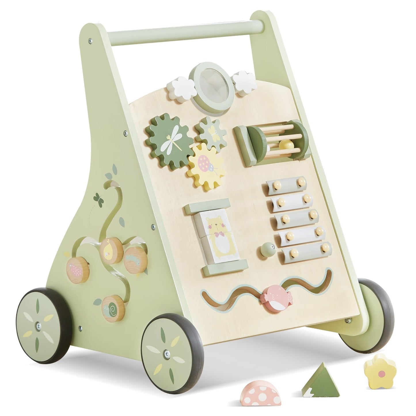 Beright Wooden Baby Walker Push and Pull Learning Activity Walker Kids Activity Toy Multiple Activities Center Develops Motor Sk