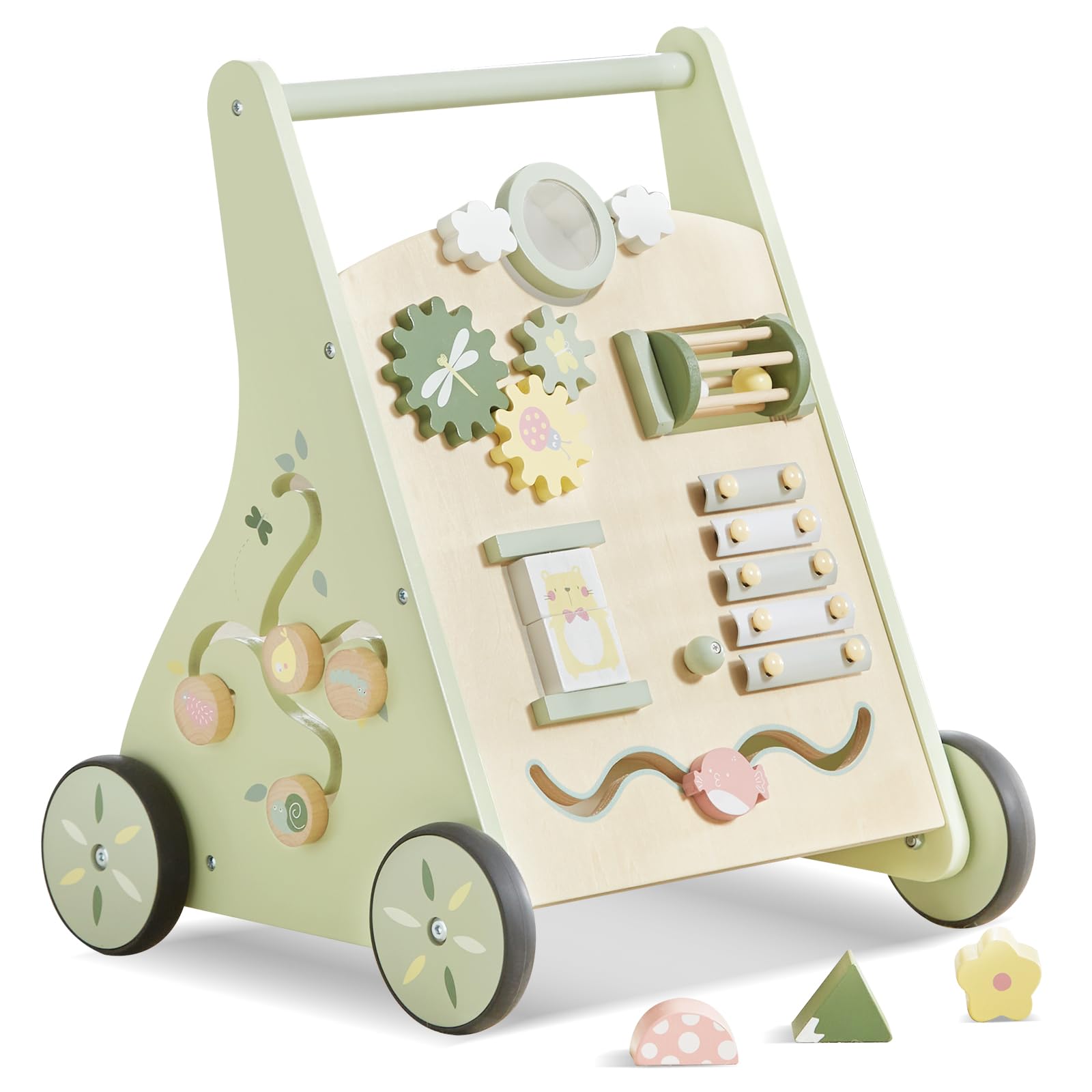 Beright Wooden Baby Walker Push and Pull Learning Activity Walker Kids Activity Toy Multiple Activities Center Develops Motor Sk
