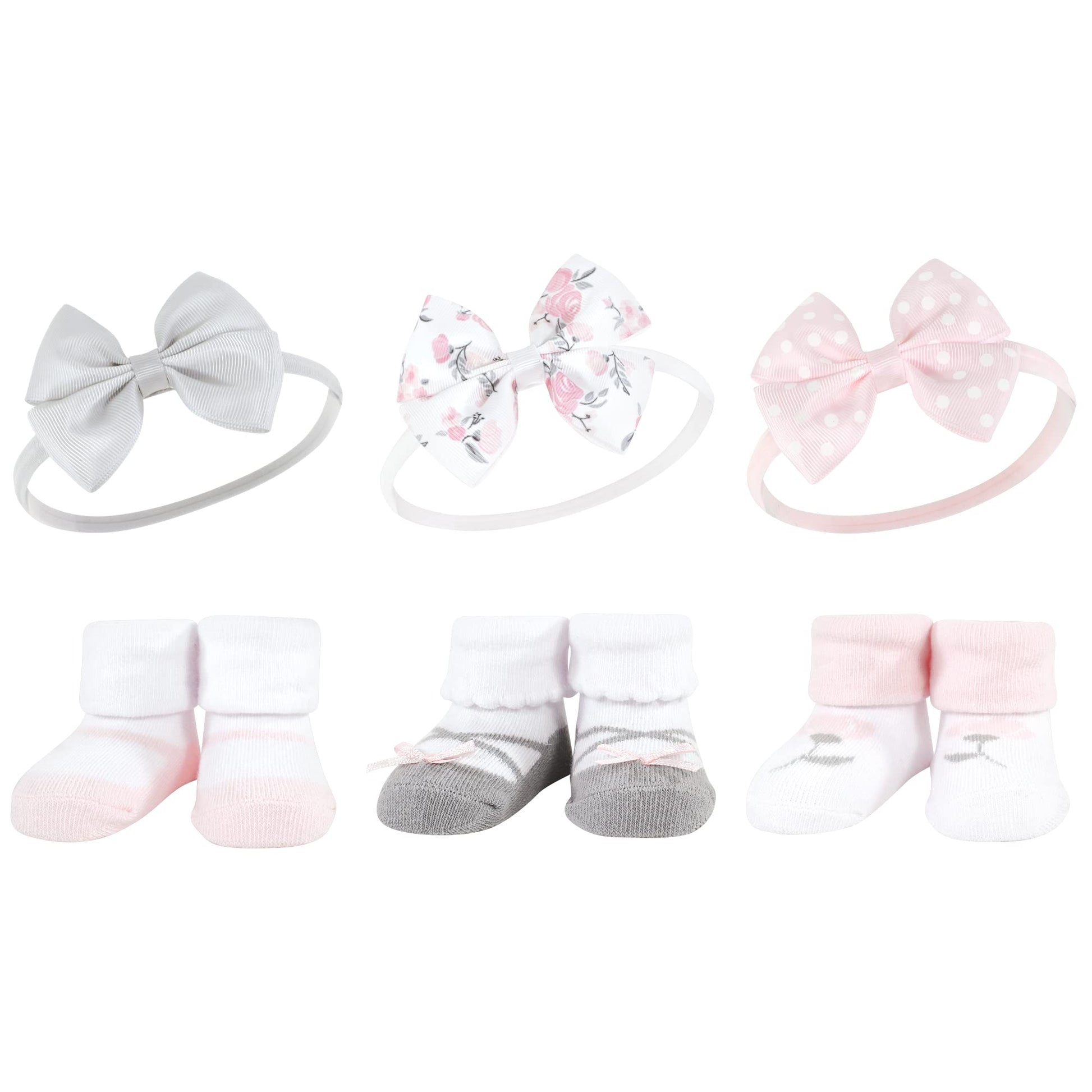 Hudson Baby Baby Girls' Headband And Socks Giftset, Basic Pink Floral, One Size