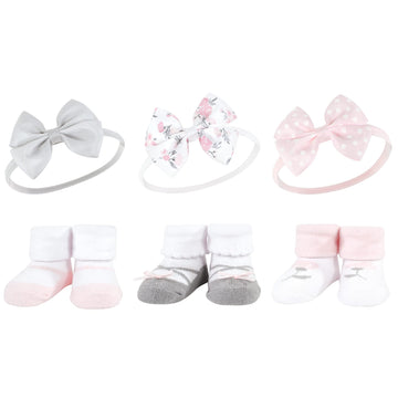 Hudson Baby Baby Girls' Headband And Socks Giftset, Basic Pink Floral, One Size
