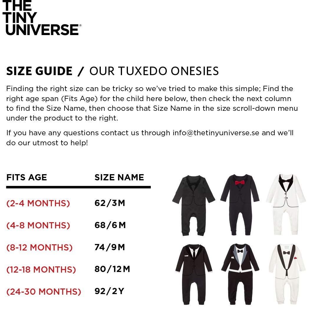 The Tiny Universe Baby Boy Onesie Dress Suit & Tie - Baby Romper, Formal Body Suit, Jumpsuit Gentleman Outfit - Original Swedish