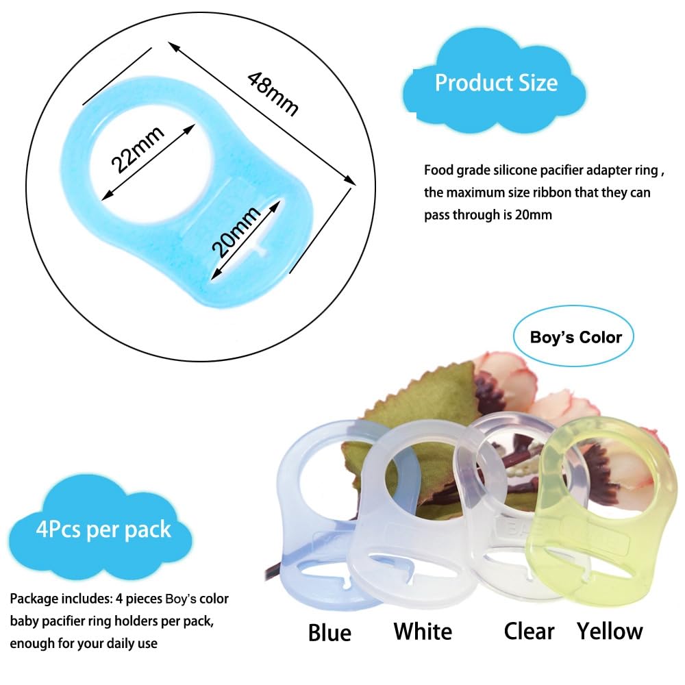 4Pcs Pacifier Adapter Rings Silicone Rings For Pacifier Clip Button Soother Dummy Pacifiers Holder Paci Clips Newborn Gift For B