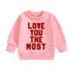 Bonangber Toddler Girl Valentines Day Outfit Love Crewneck Sweatshirt Letter Long Sleeve Shirt Pullover Tops Valentines Day Clot