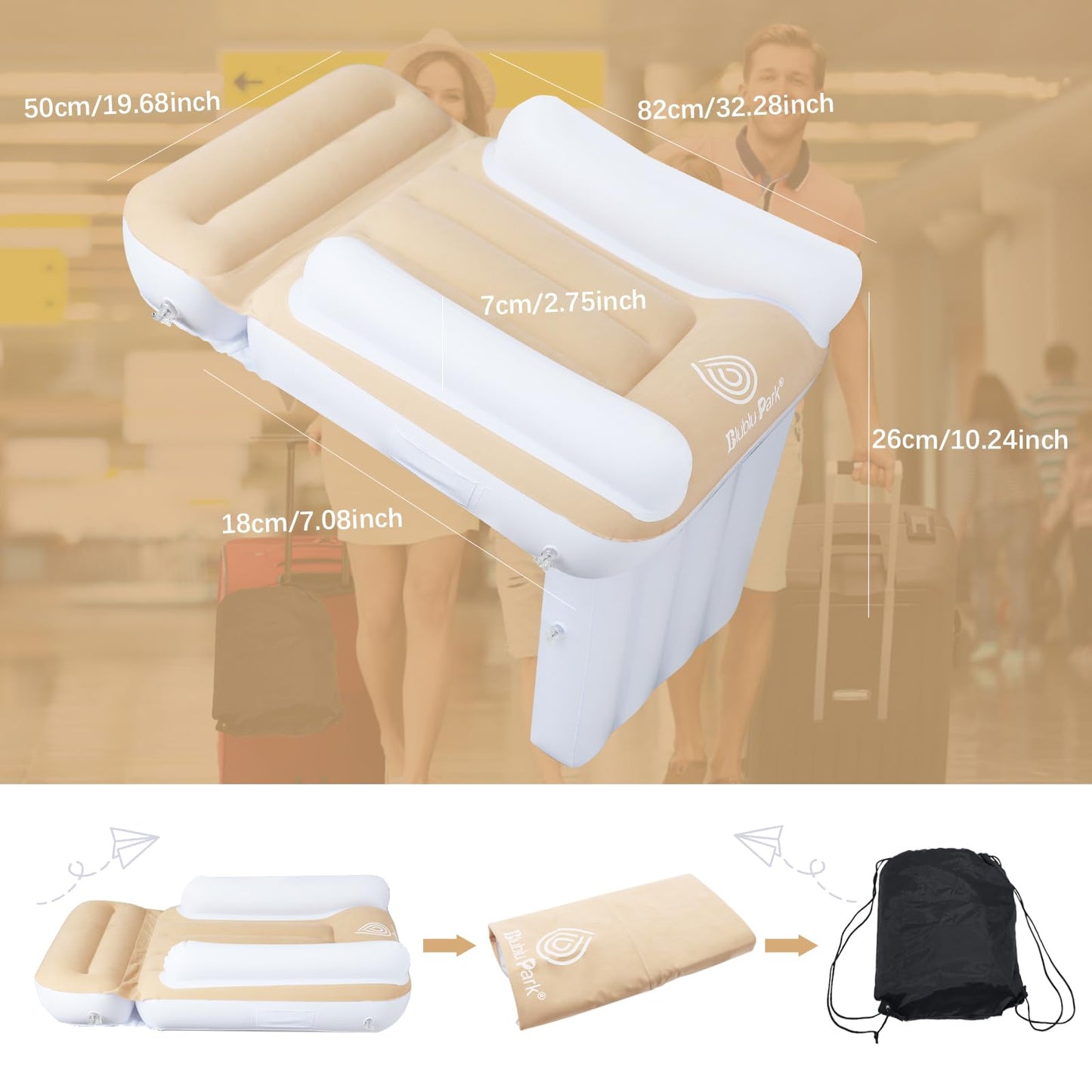 Blublu Park Inflatable Airplane Bed For Toddler, Airplane Seat Extender For Kids Airplane Travel Essentials, Toddler Bed With Si