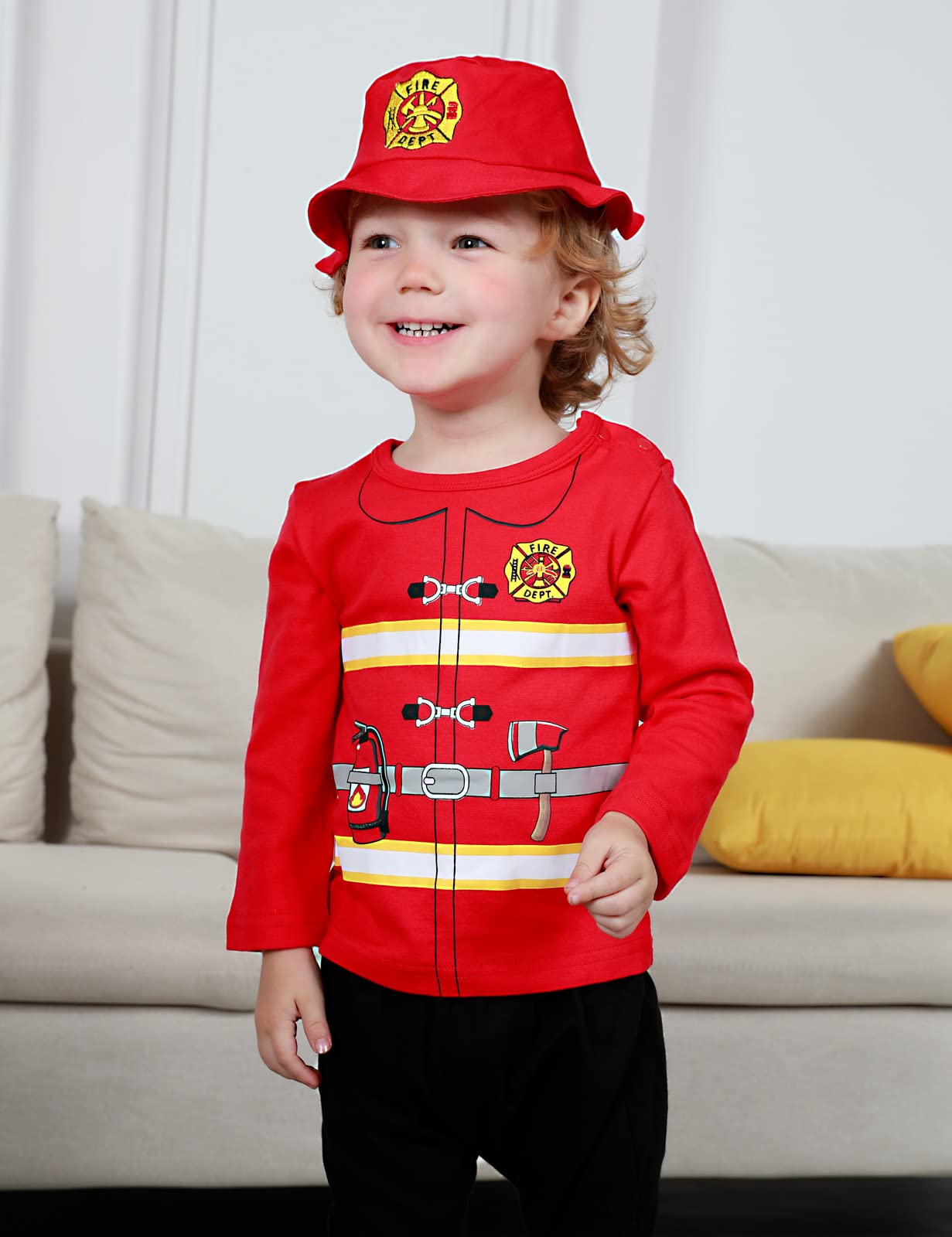Cosland Halloween Fireman Costume Baby Firefighter Outfit, Red, 12-18 Months