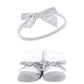 Hudson Baby Infant Girl Headband And Socks Giftset, Black Silver, One Size