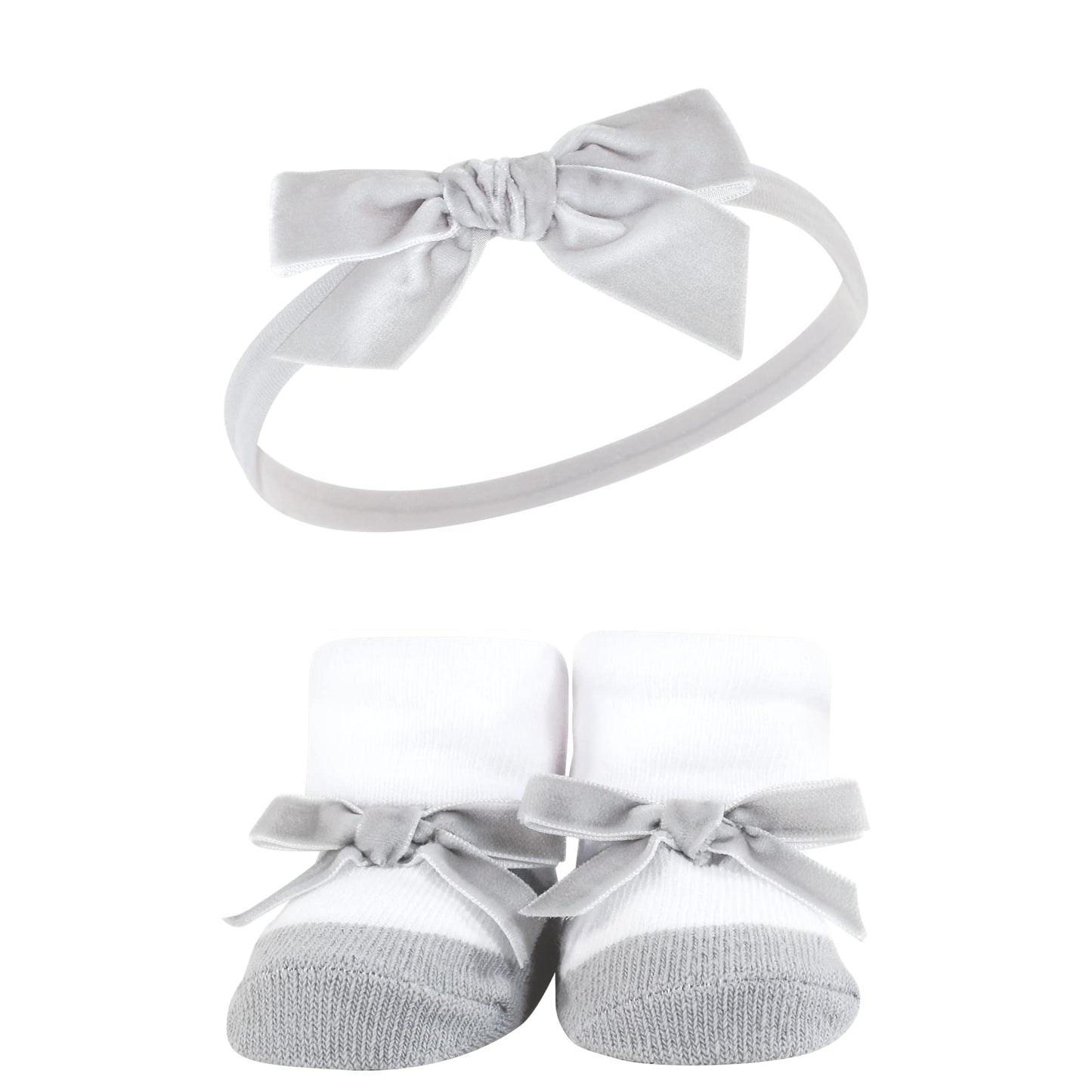 Hudson Baby Infant Girl Headband And Socks Giftset, Black Silver, One Size