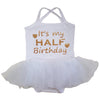 Kirei Sui Baby Gold Sparkle Half Birthday White Tulle Tutu Bodysuit Dress Large White