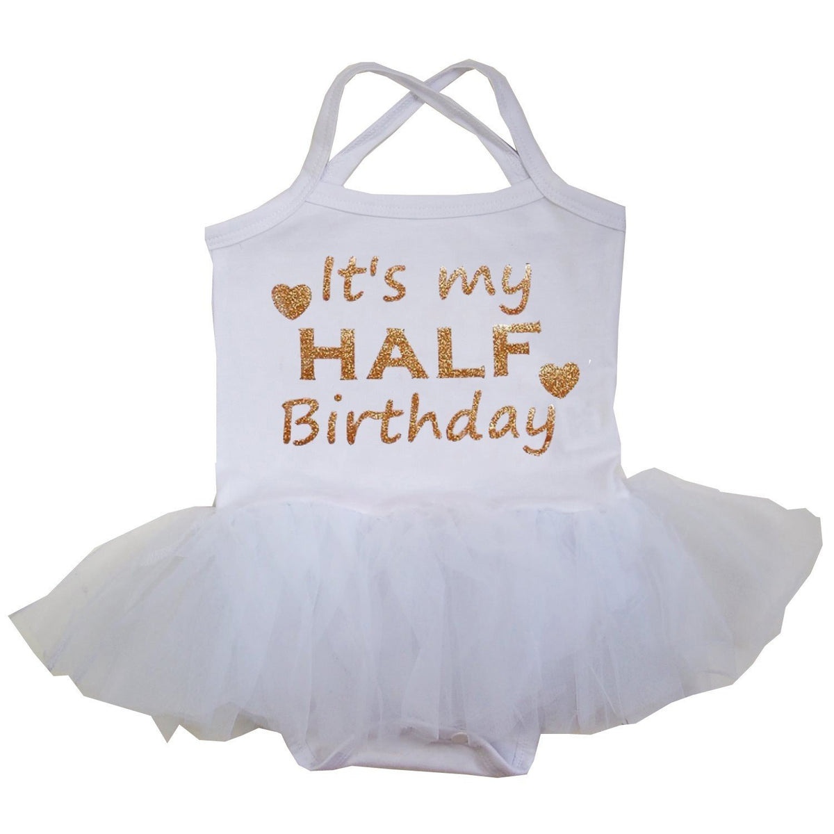 Kirei Sui Baby Gold Sparkle Half Birthday White Tulle Tutu Bodysuit Dress Large White