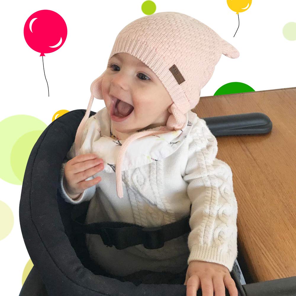 Baby Toddler Winter Beanie Warm Boys Girls Earflap Hat Infant Knit Caps Cute Bear Soft Cotton Lining For 0-36M (Pink, S(0-6M))