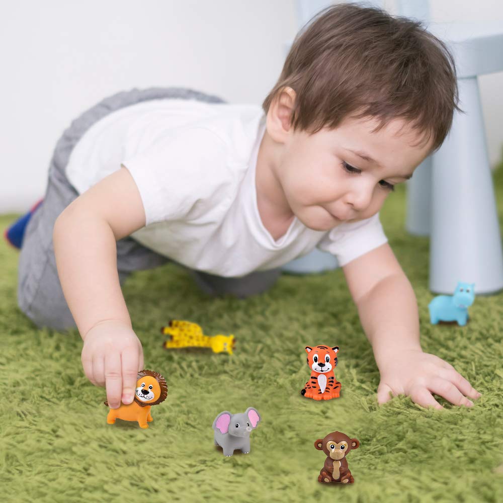 ArtCreativity Vinyl Zoo Animals Toys (Pack of 12) - Assorted Squeezable Toys Safari Animals Figures - Safari Birthday Party Favo