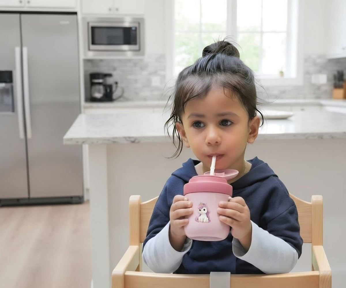 Aekatray Baby Stainless Steel Sipper Cup 350ml with Handles | BPA Free |f Toddler Training Cup | Food Grade Steel Inner | Spill 