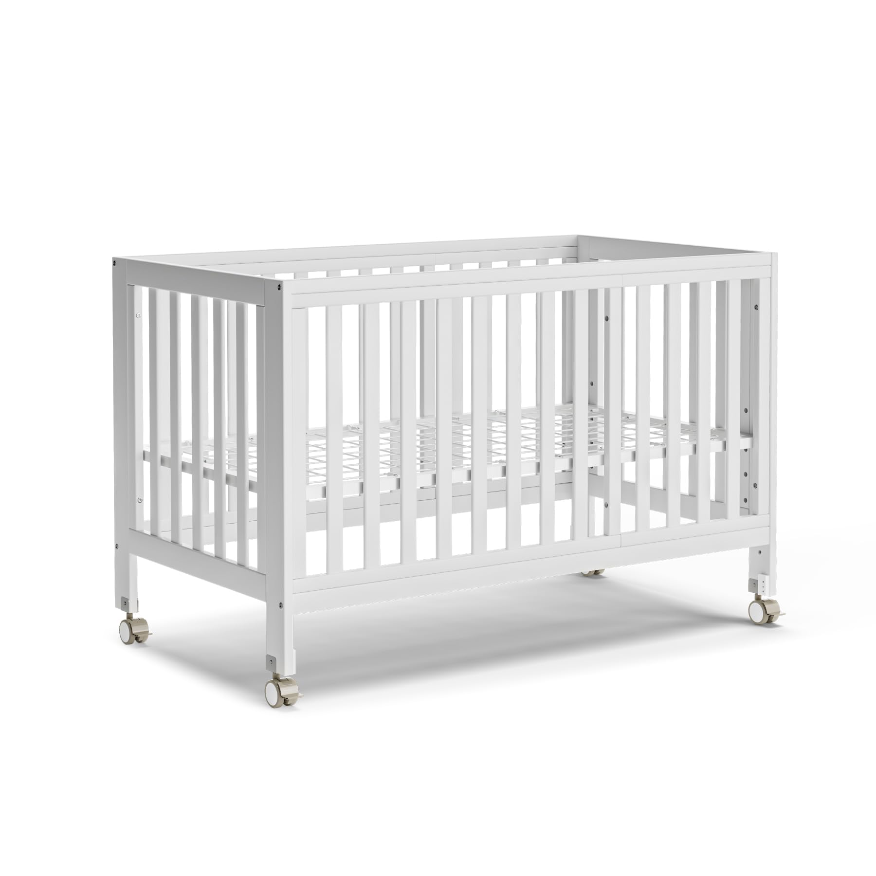 MAMAZING EvoNest Baby Crib, 11 in 1 Convertible Mini Crib with Wheels, 100% New Zealand Pinewood Growing Bed, 4 Adjustable Mattr