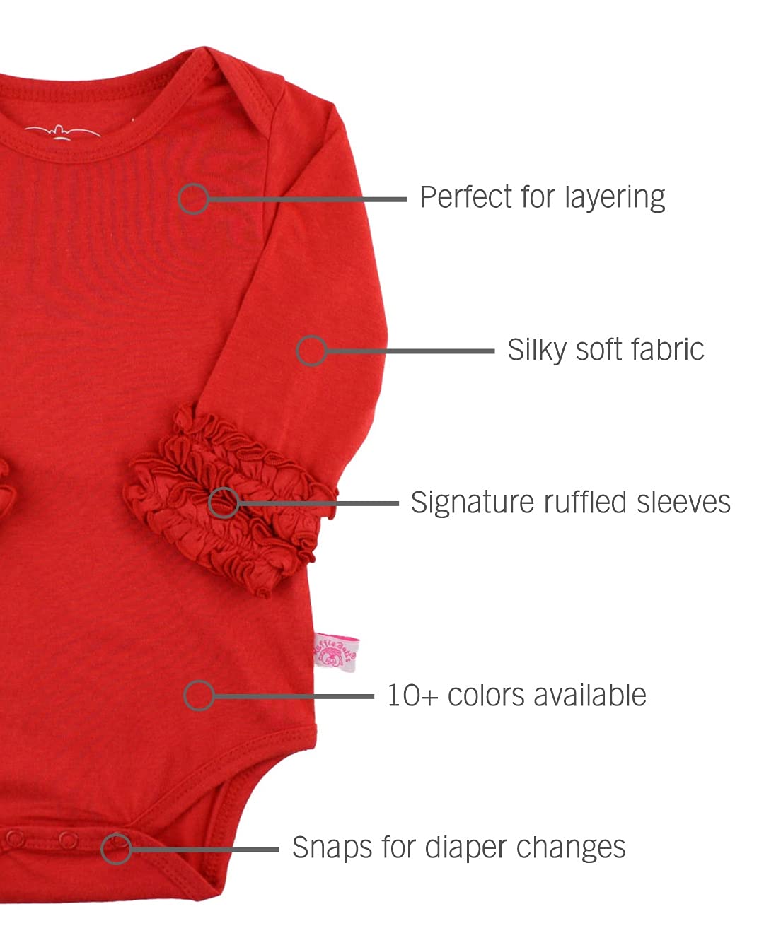Rufflebutts Ruffled Long Sleeve Layering Bodysuit - Red - 0-3 Months
