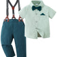 Disaur Baby Boy Clothes Suits, Toddler Dress Short Shirt With Bowtie + Suspender Pants Outfit Sets Gentleman Wedding 1-5 Years (