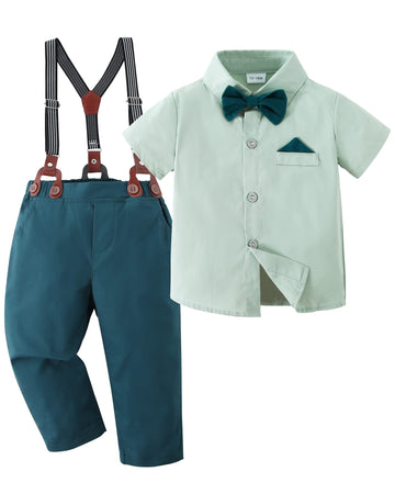Disaur Baby Boy Clothes Suits, Toddler Dress Short Shirt With Bowtie + Suspender Pants Outfit Sets Gentleman Wedding 1-5 Years (