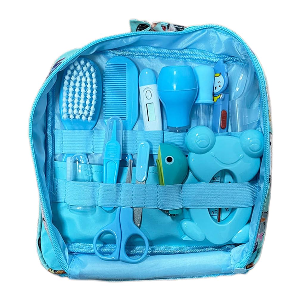 Baby Healthcare and Grooming Kit Baby Nasal Aspirator Nail Clipper Hairbrush Set Newborn Daily Cleaning Care Kit 13 PCS/Set, B, 