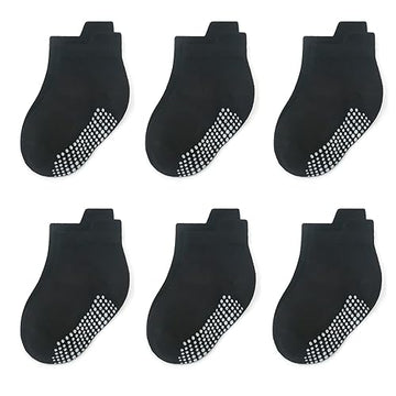 Qiyiendian 6 Pairs Non Slip Cozy Warm Ankle/Low Cut Socks With Grips For Baby Infant Toddler Kids Boys Girls(5-C Black,6-12 Mont