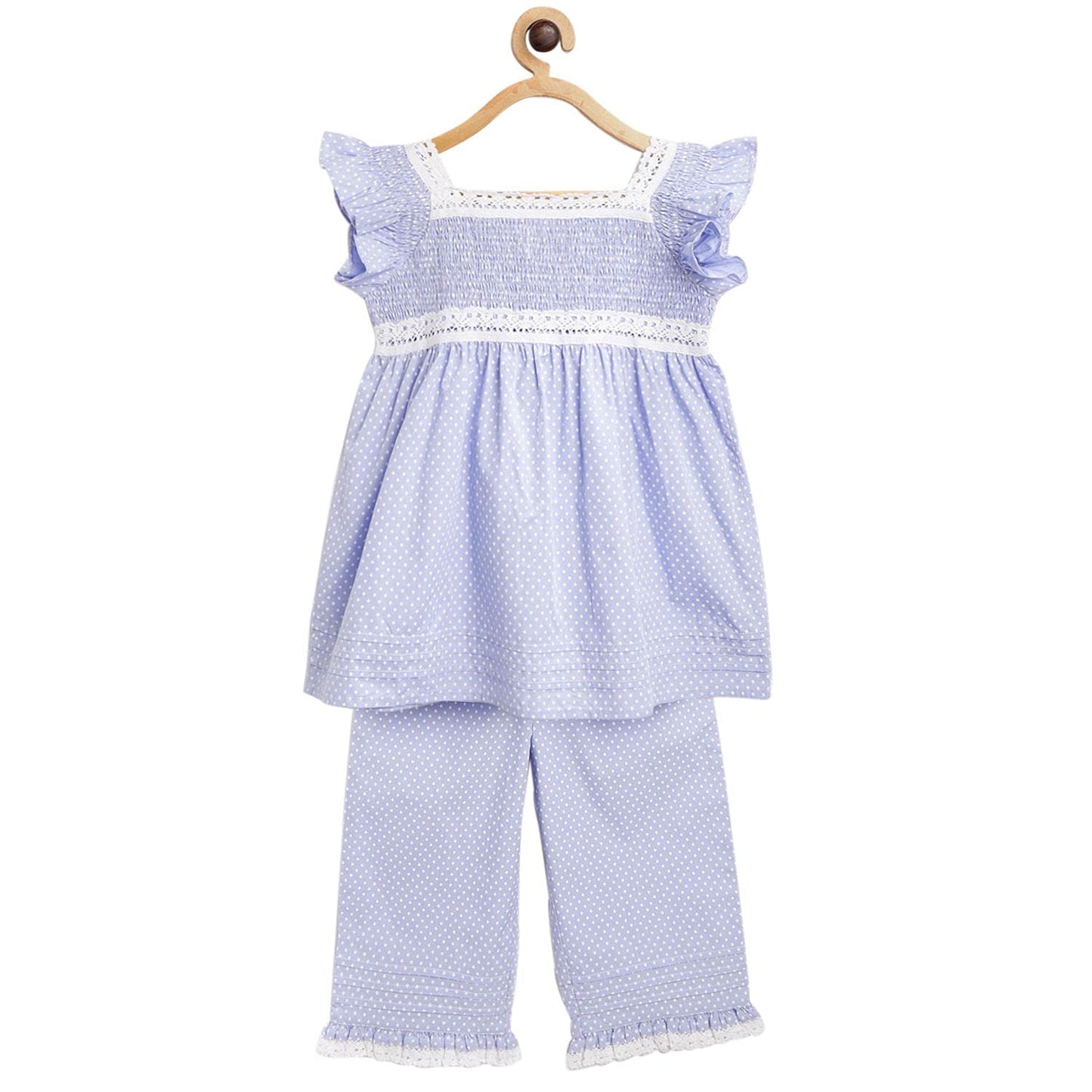 Cherry Crumble Kids Girls Cosy Printed Nightsuit Pajama Set (CTWS2GNSUIT5304_Blue_912 Months)