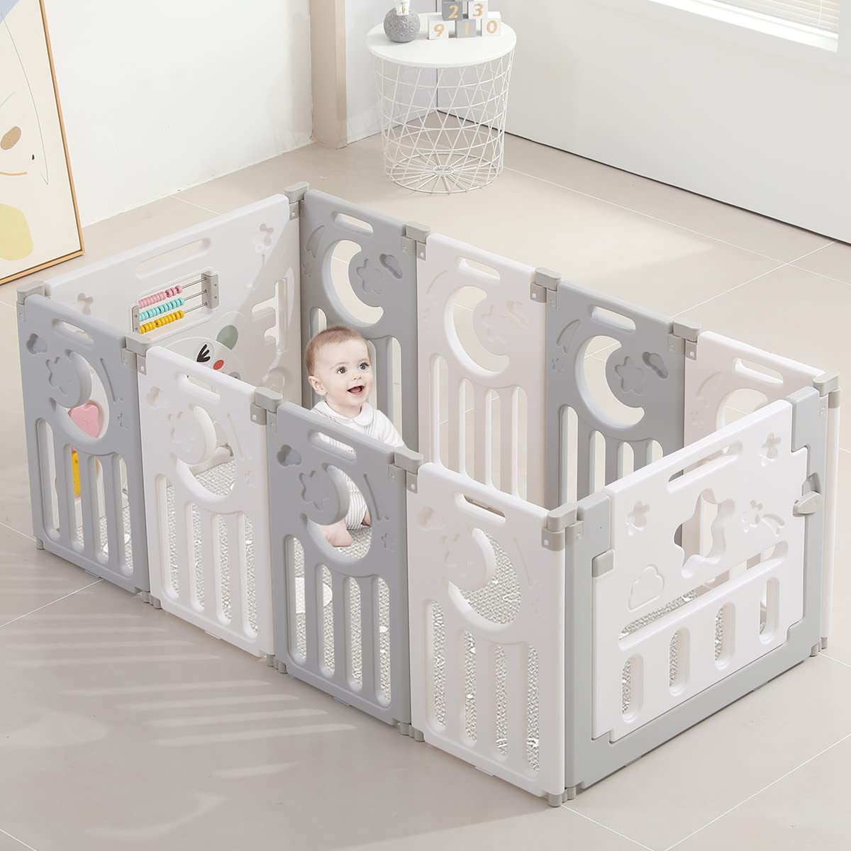 Dripex Baby Playpen, Foldable Playpen For Babies And Toddlers, Adjustable Shape Baby Fence, Safety Play Yard With Gate, Portable