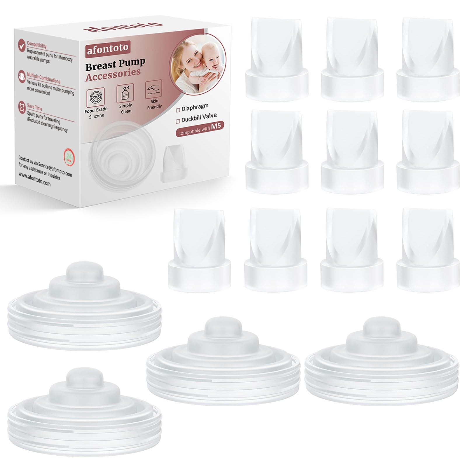 14PCS Breast Pump Parts, 10Pack Silicone Duckbill Valve & 4Pack Silicone Diaphragm Compatible with Momcozy M5 Wearable Breastpum