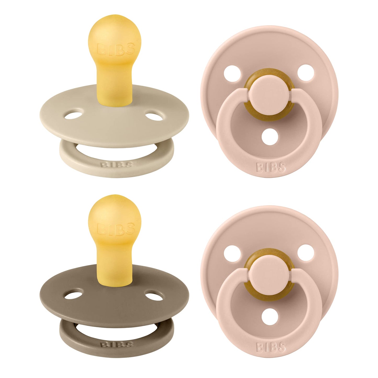 Bibs Pacifiers - Colour 4 Pack | Round Nipple Baby Pacifier | Bpa Free Natural Rubber Latex Soother | Made In Denmark | Size 0-6