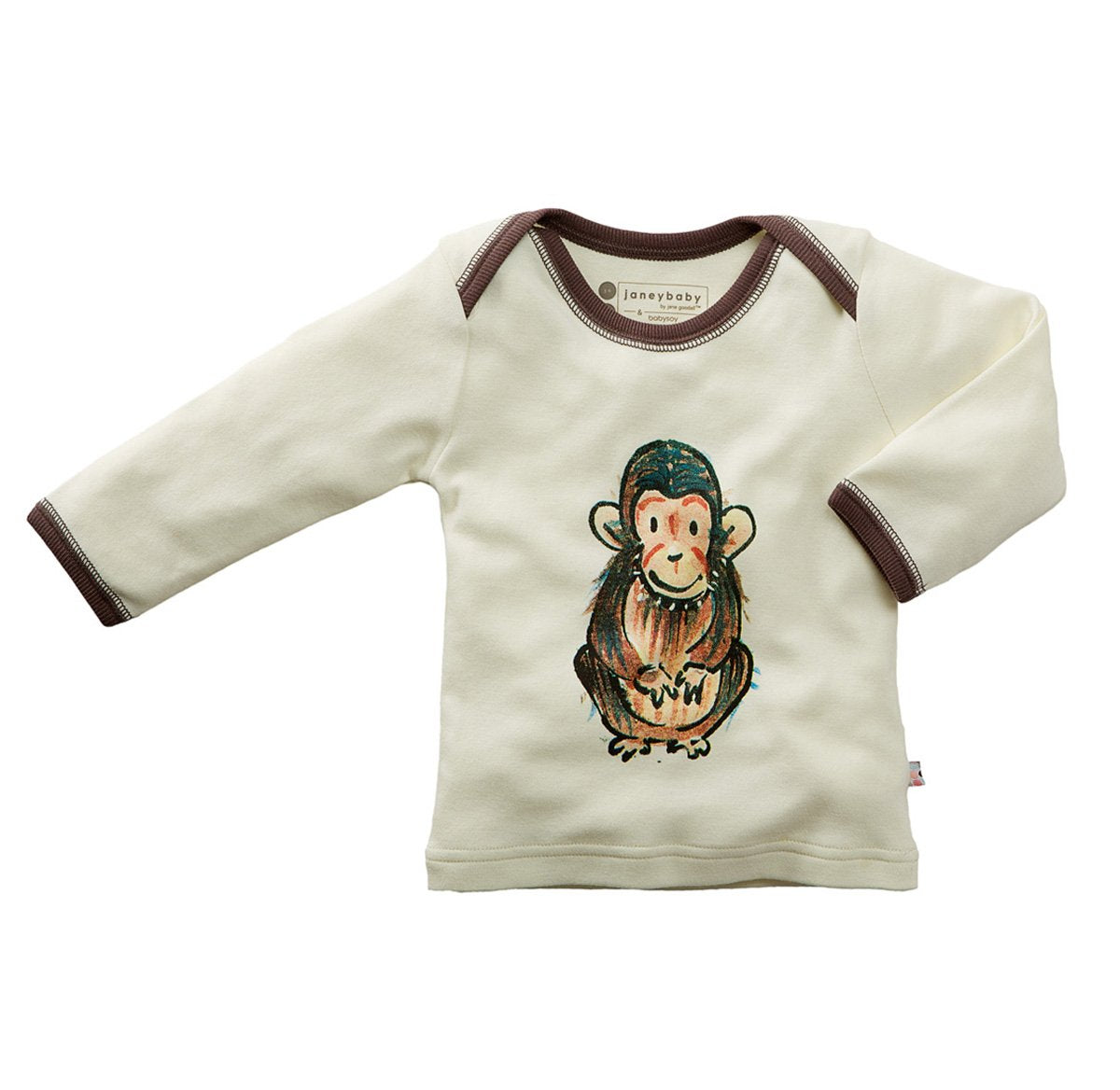 Babysoy Dr. Goodall Unisex Baby Long Sleeve Animal Print Lounge Tee, Chimp, 3-6 Months