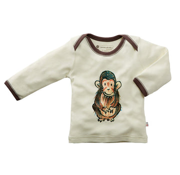 Babysoy Dr. Goodall Unisex Baby Long Sleeve Animal Print Lounge Tee, Chimp, 3-6 Months