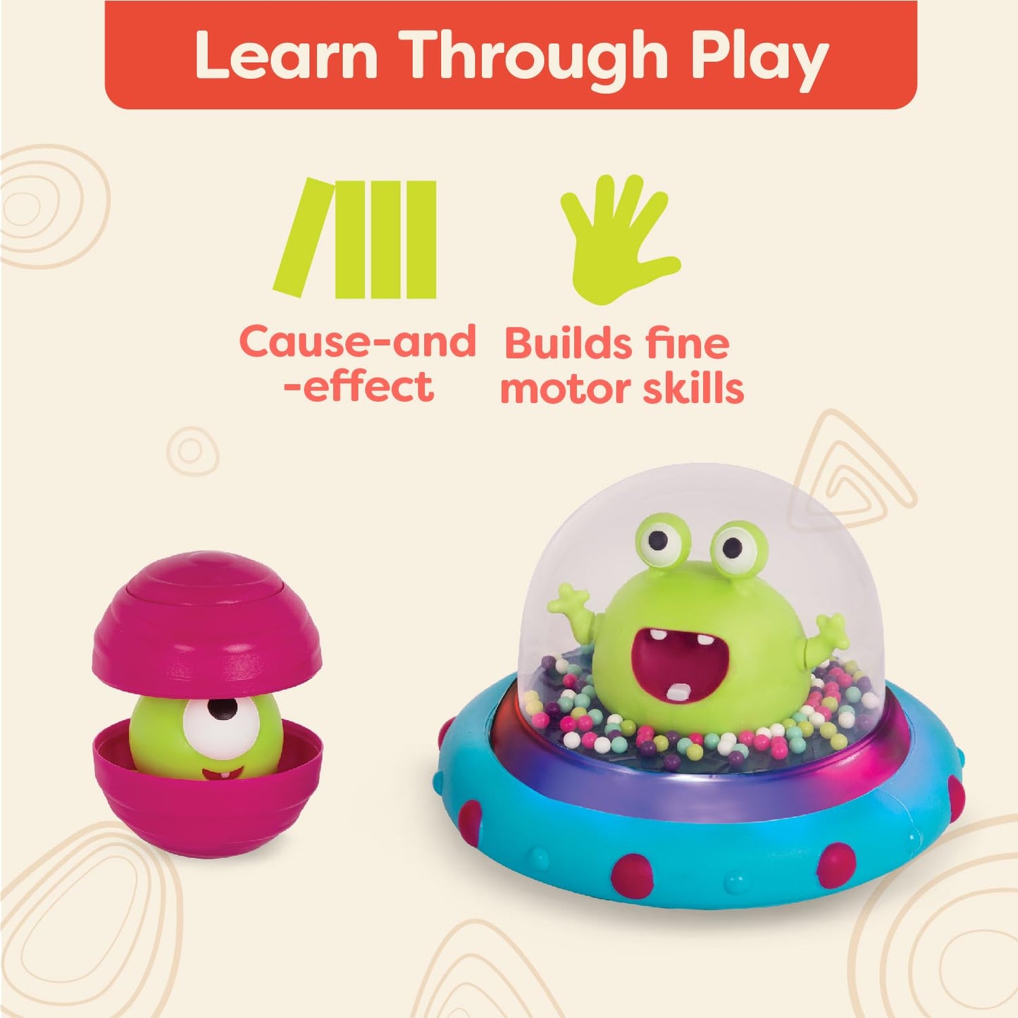 B. toys - Vehicle Bumper Space Car - Light - Up - Simple Remote Control Car for Toddlers with Alien Driver - Marky Mars - 12+ Mo