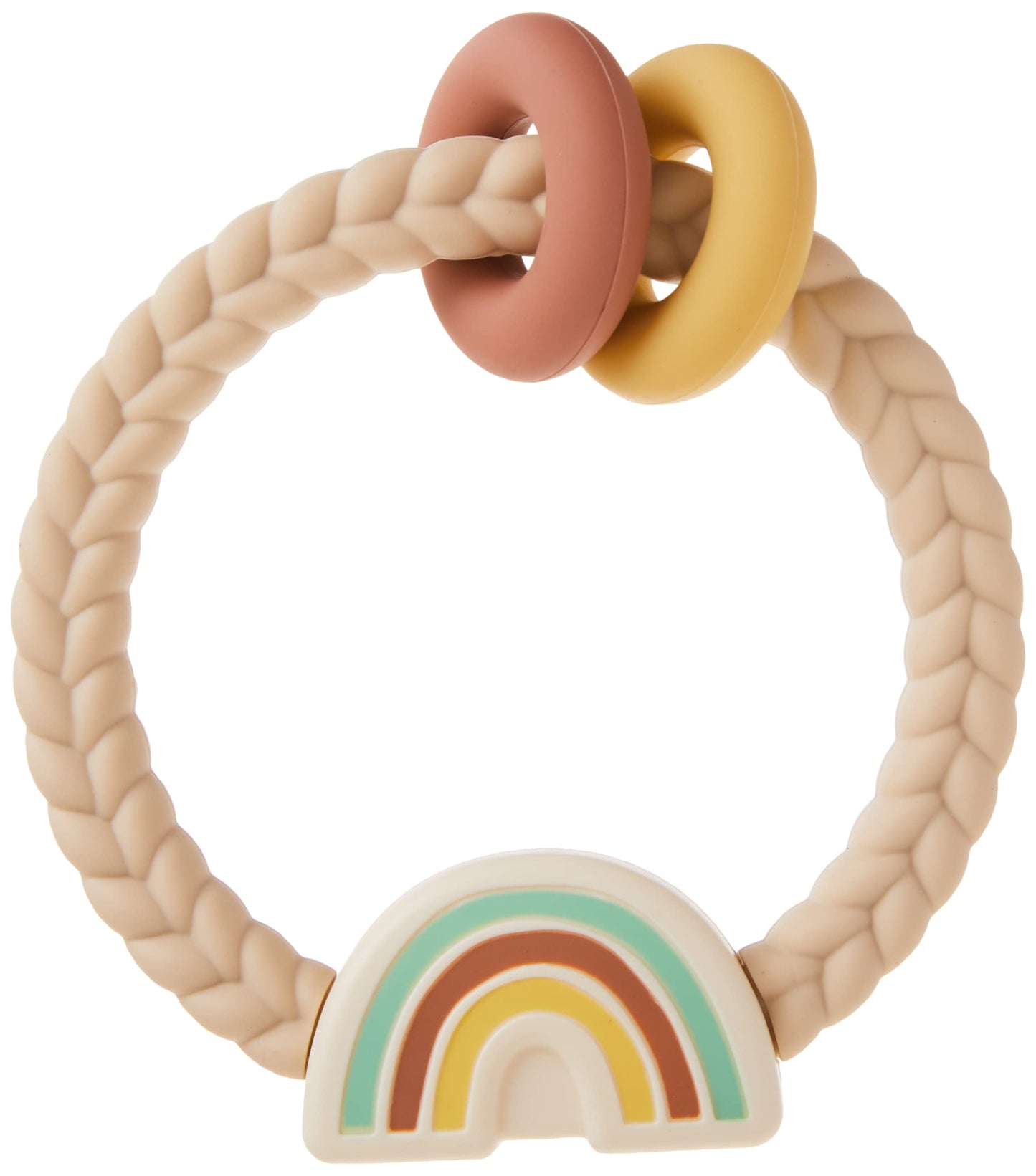 Itzy Ritzy Silicone Teether with Rattle; Rattle Teether Features Rattling Sound, Two Silicone Teething Rings and Raised Texture 
