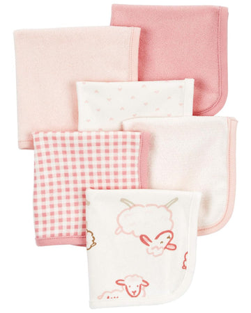 Carters 6-Pack Washcloths (Pink/Ivory)