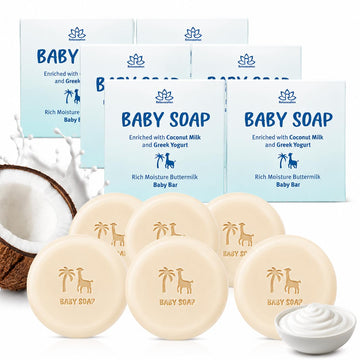 Organic Baby Soap Bars with Greek Yogurt and Coconut Milk - Naturally Cold Processed from Fresh Ingredients - Gift for Newborns,