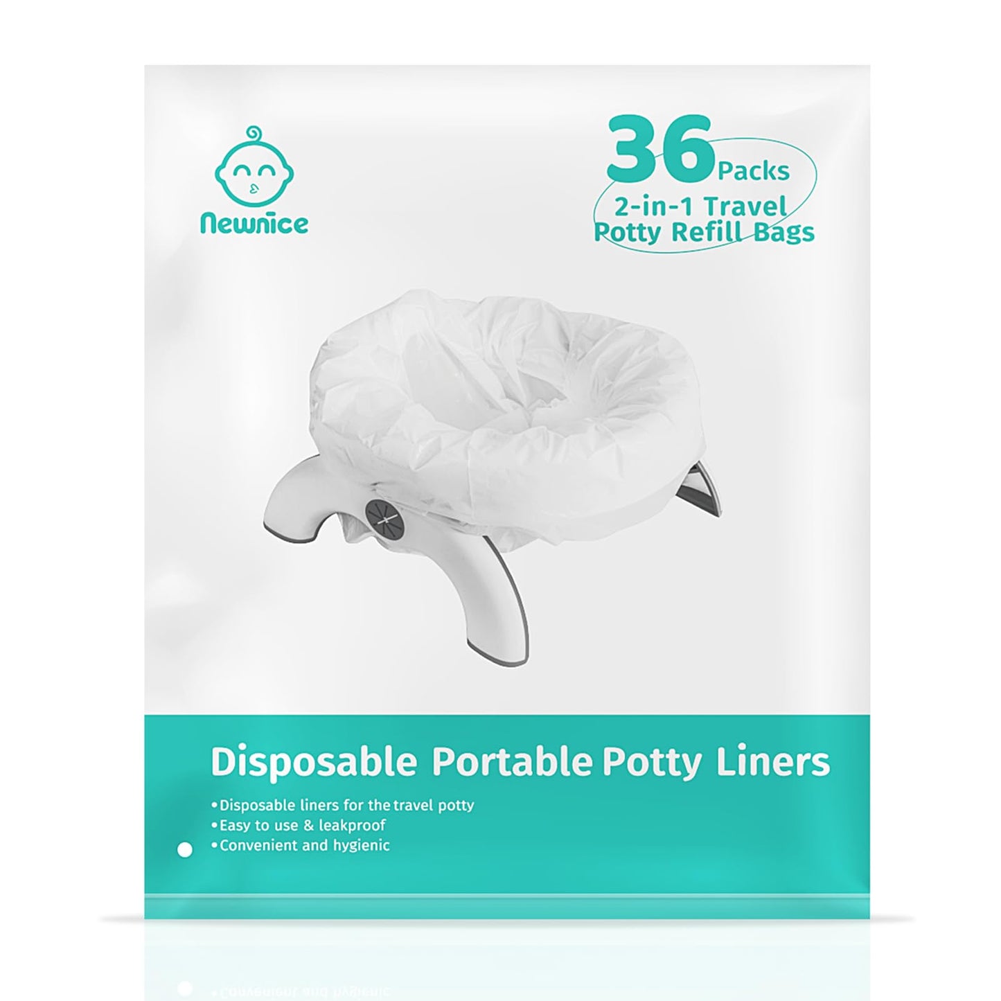Newnice 36 [Counts] Disposable Potty Bags, Portable Travel Potty Bags with Absorbent Pads, Potty Liners Compatible with OXO Tot 